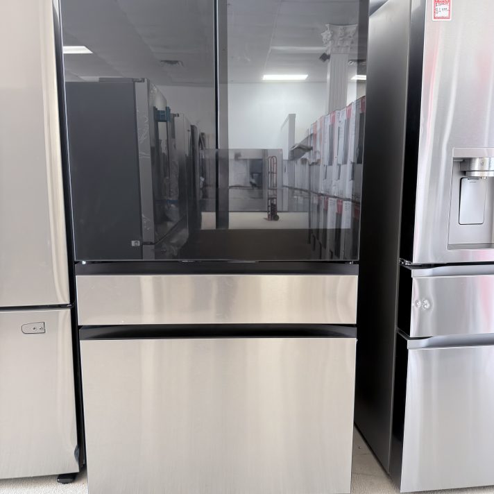 Samsung - 36 in. Wide Bespoke 23 cu. ft. Counter Depth 4-Door French Door Refrigerator with AI Home - Charcoal Glass / Stainless Steel