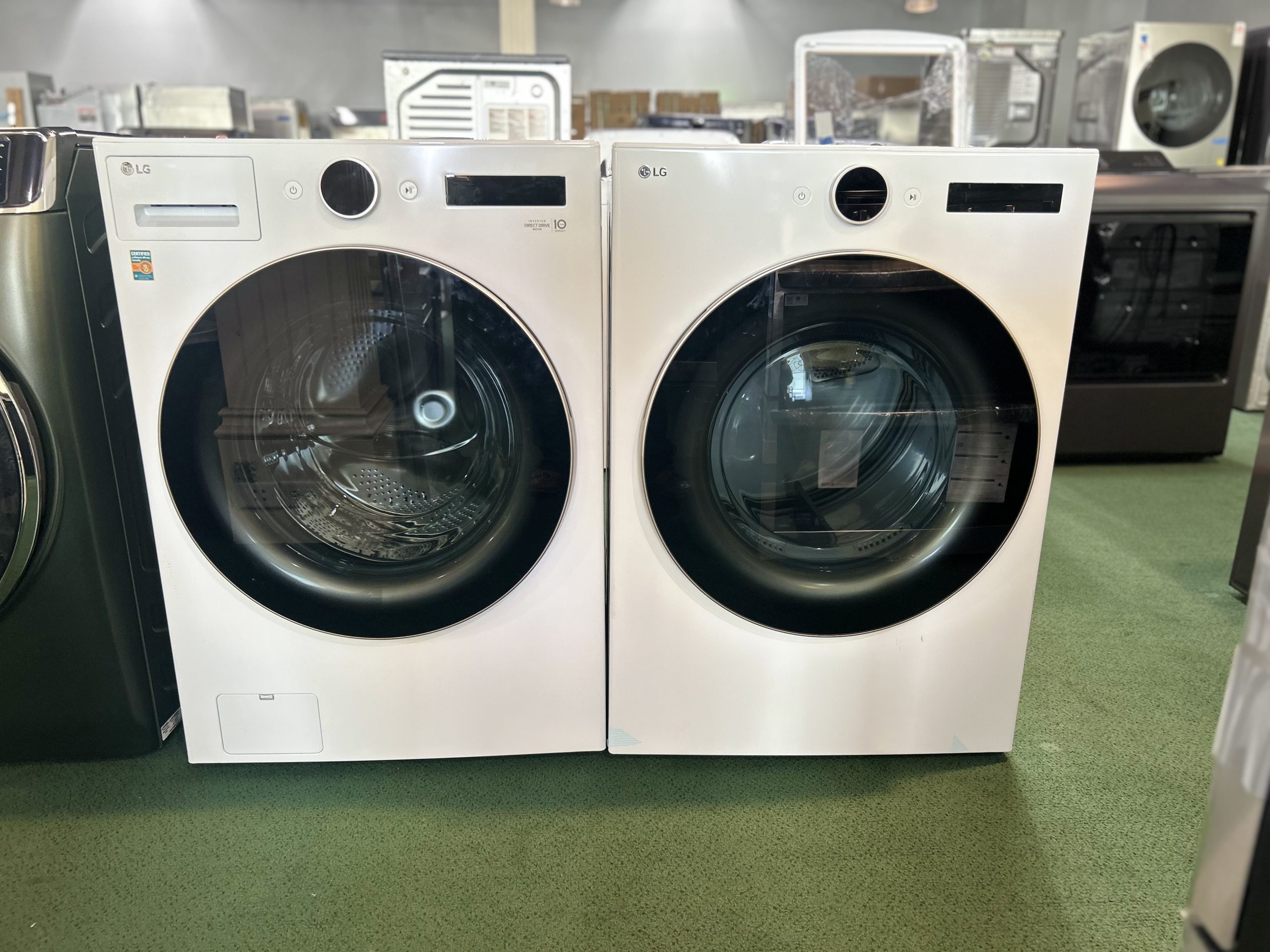Package - LG - 5.0 Cu. Ft. High-Efficiency Stackable Smart Front Load Washer with Steam and TurboWash 360 and 7.4 Cu. Ft. Stackable Smart Electric Dryer with Steam and Sensor Dry - White