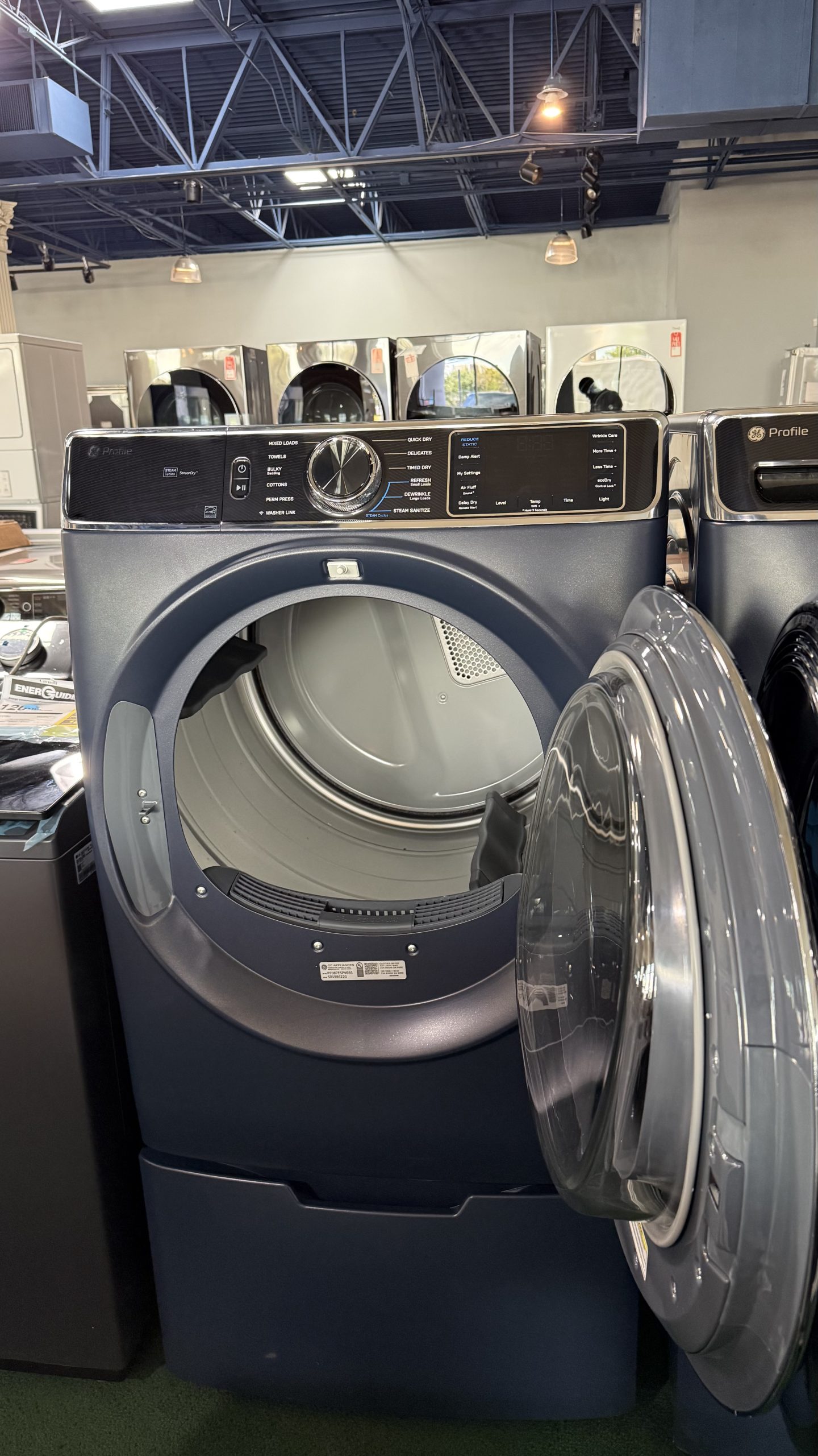 Package* GE Profile Side-by-Side Front Load Washer and Dryer in Sapphire Blue (with pedestal) - Image 2