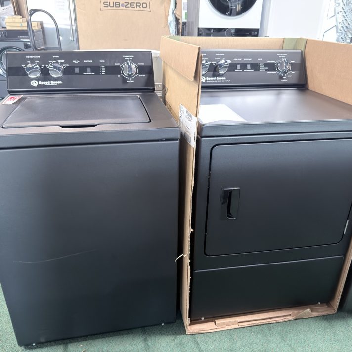 Speed Queen* Side-by-Side Top Load Washer and Electric Dryer Set in Black
