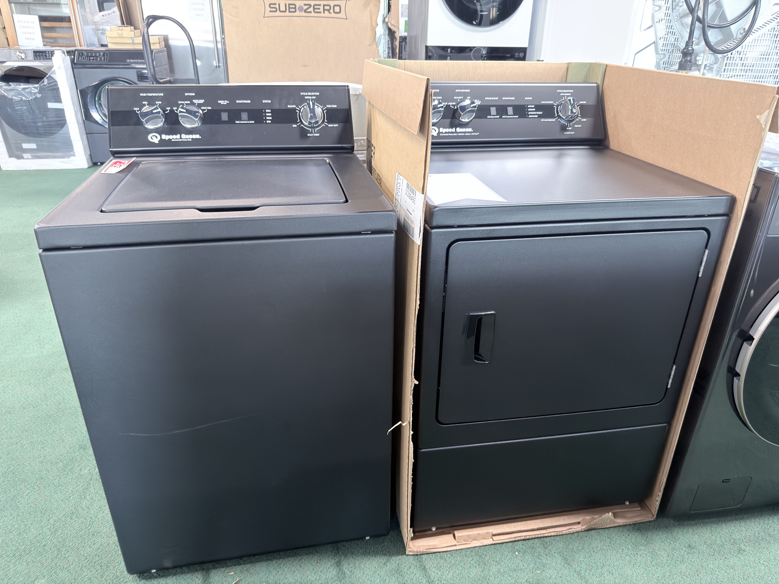 Speed Queen* Side-by-Side Top Load Washer and Electric Dryer Set in Black