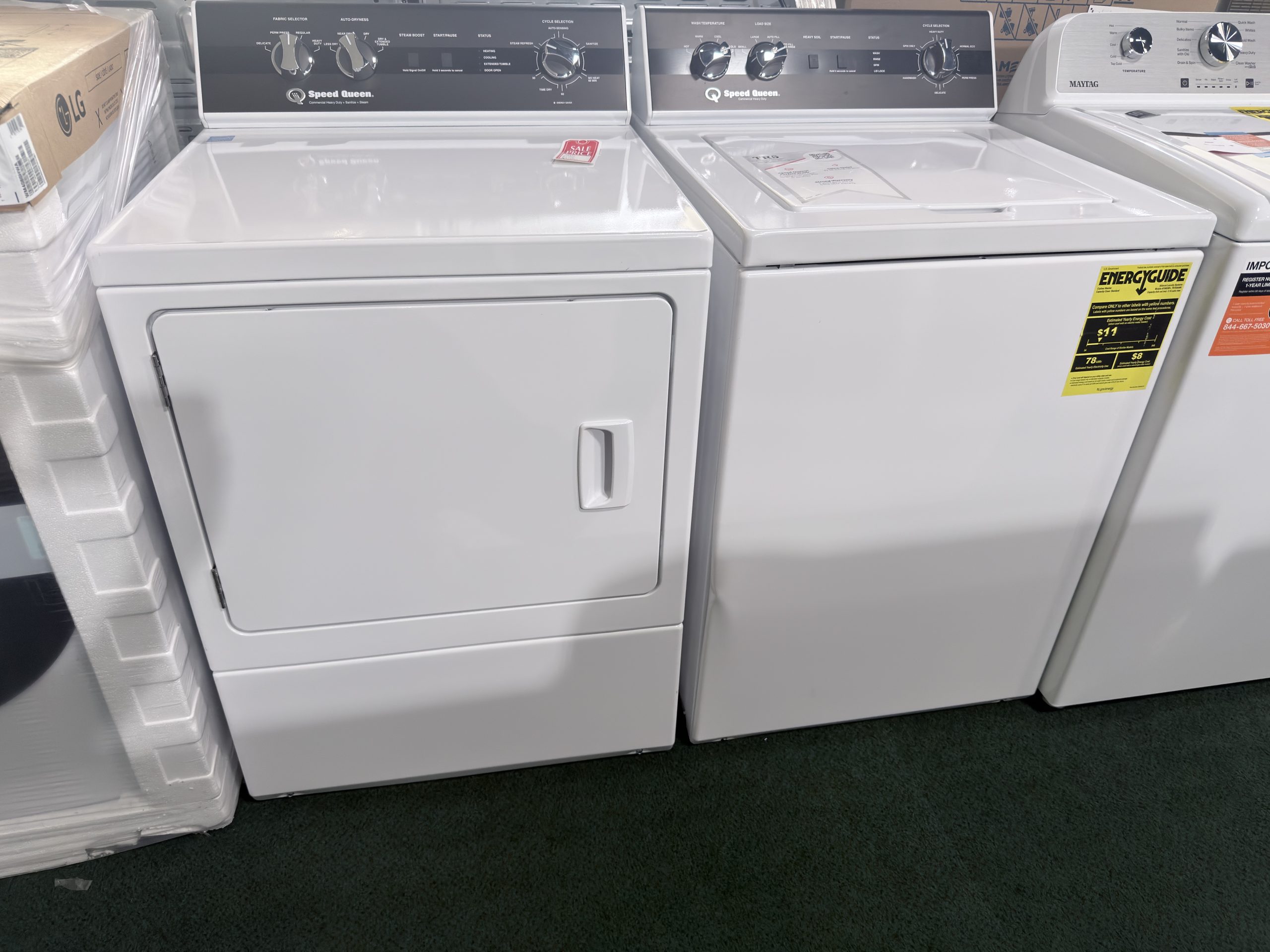 Speed Queen* Side-by-Side Top Load Washer and Electric Dryer Set in White