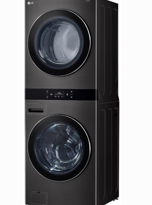 LG* 5.0 Cu. Ft. HE Smart Front Load Washer and 7.4 Cu. Ft. Gas Dryer WashTower with Steam and Center Control -Black Steel