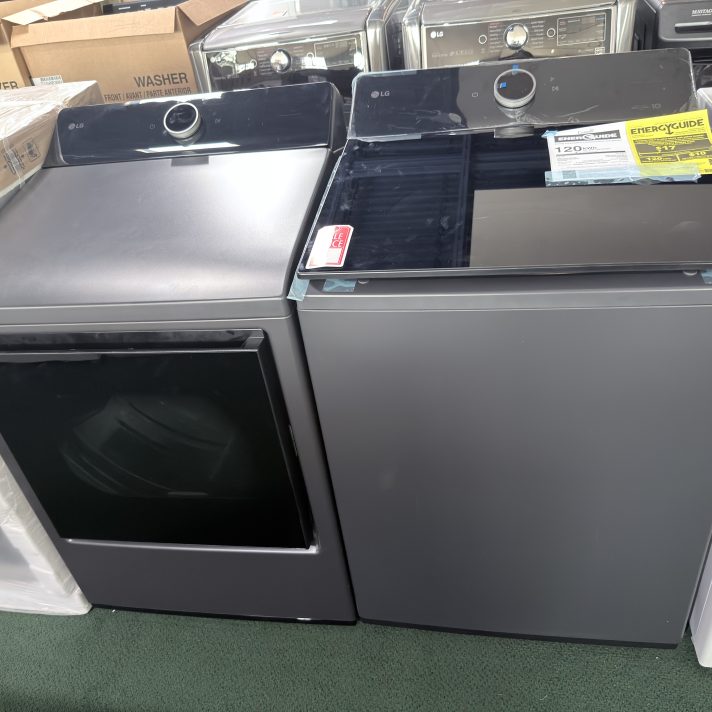 LG* Package 5.5 Cu. Ft. High Efficiency Smart Top Load Washer with EasyUnload and 7.3 Cu. Ft. Smart Electric Dryer with Steam and EasyLoad Door - Matte Black