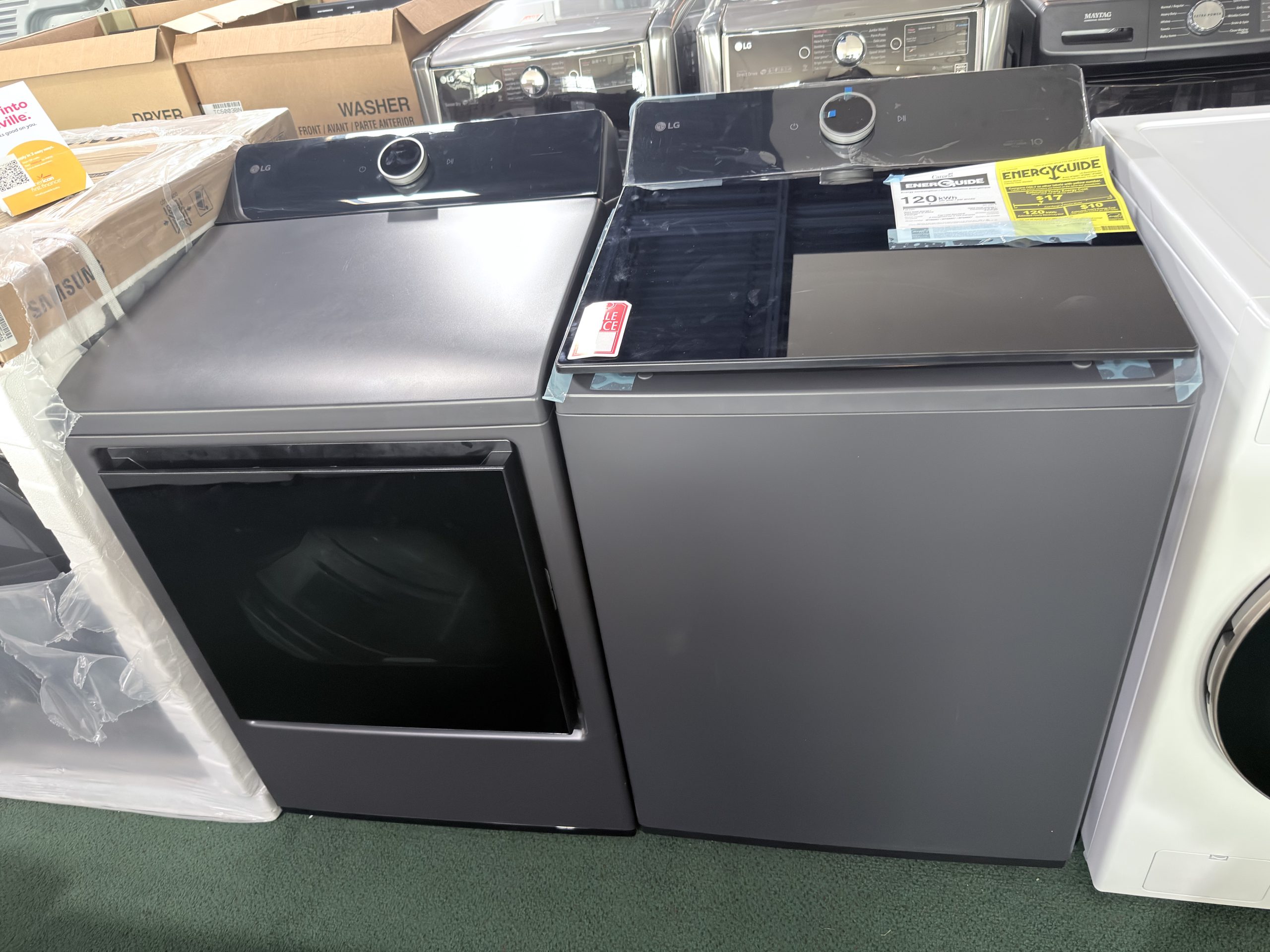 LG* Package 5.5 Cu. Ft. High Efficiency Smart Top Load Washer with EasyUnload and 7.3 Cu. Ft. Smart Electric Dryer with Steam and EasyLoad Door - Matte Black