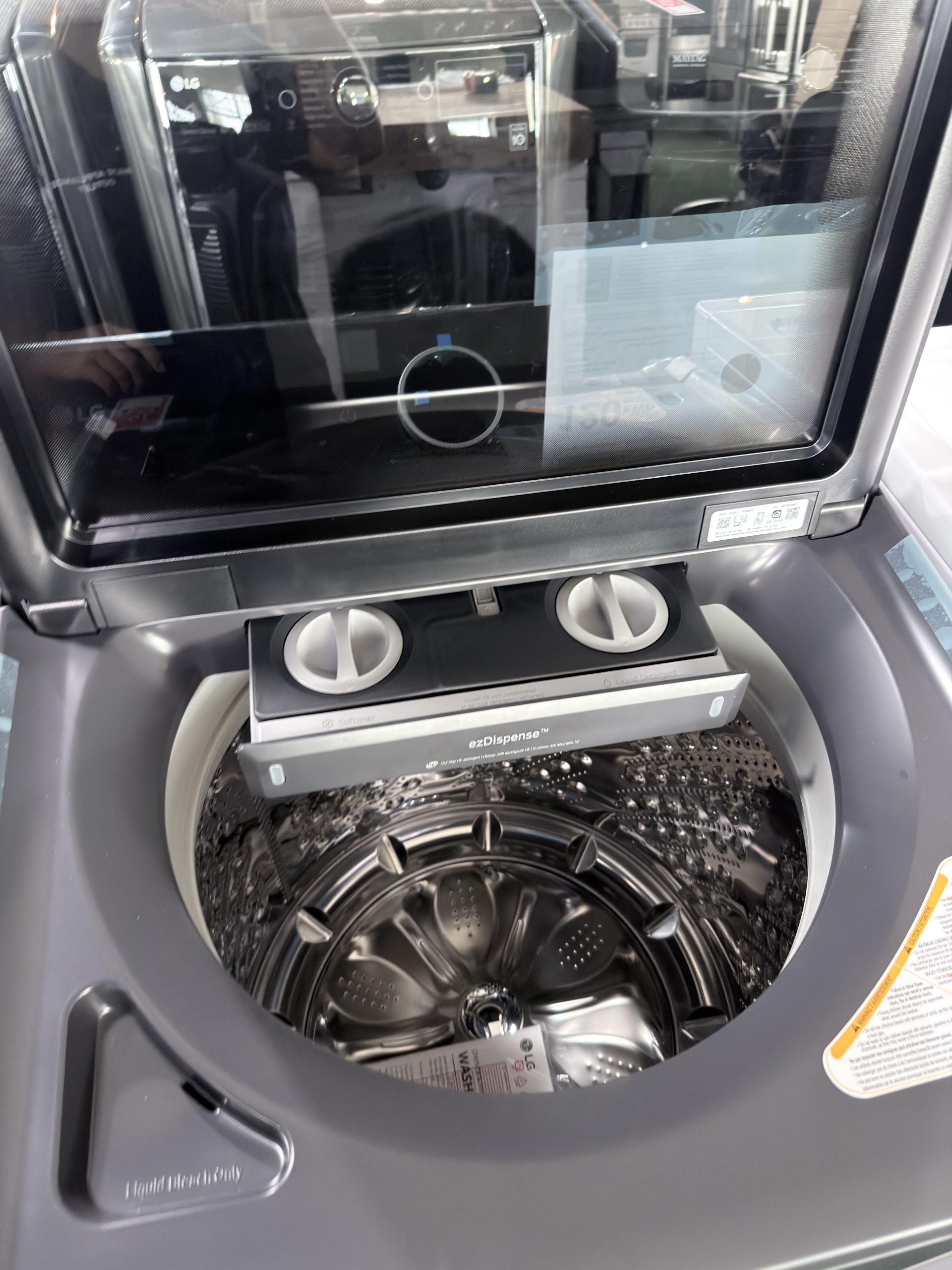 LG* Package 5.5 Cu. Ft. High Efficiency Smart Top Load Washer with EasyUnload and 7.3 Cu. Ft. Smart Electric Dryer with Steam and EasyLoad Door - Matte Black - Image 2
